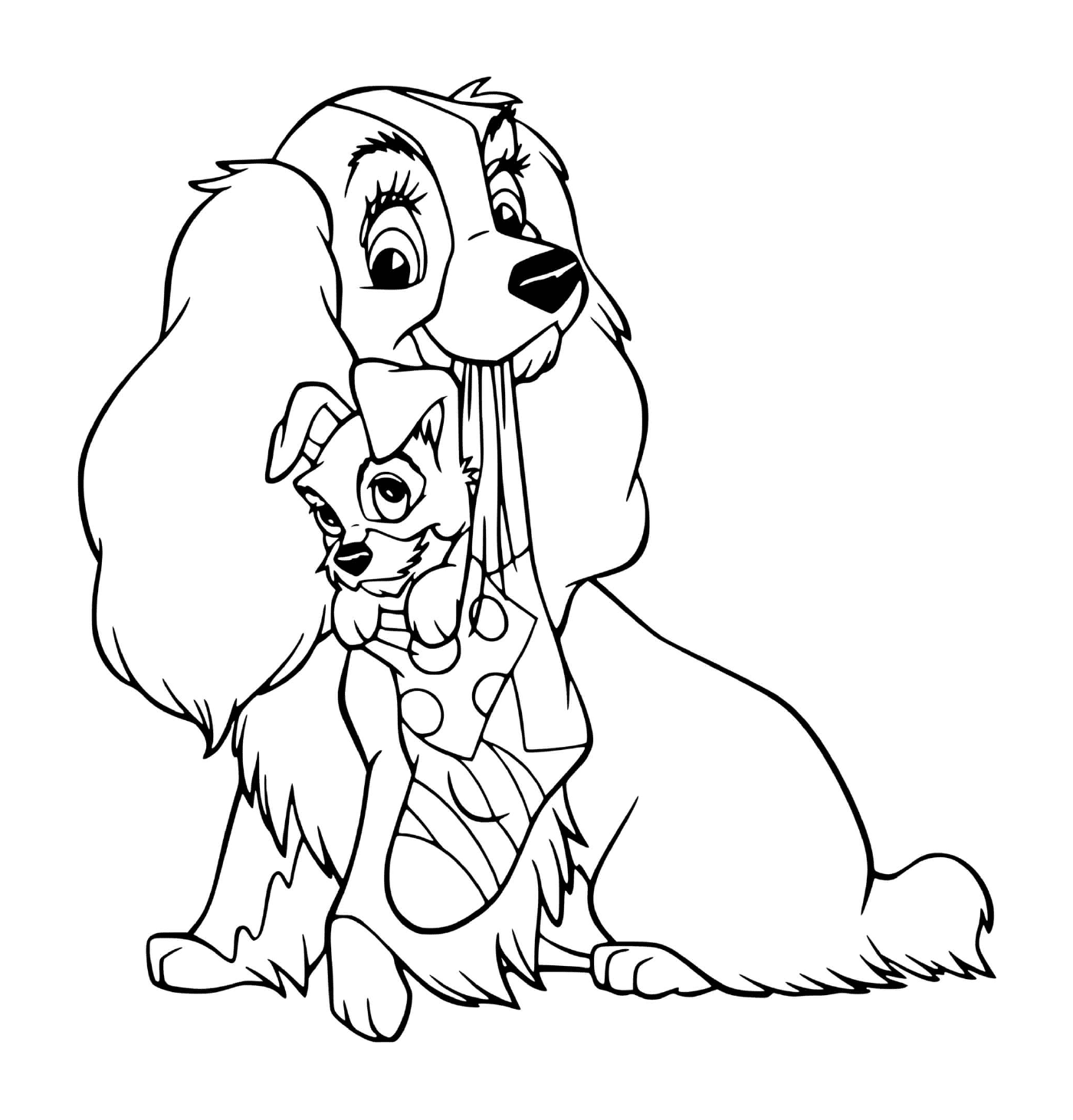 coloriage Lady with Scamp in a stocking