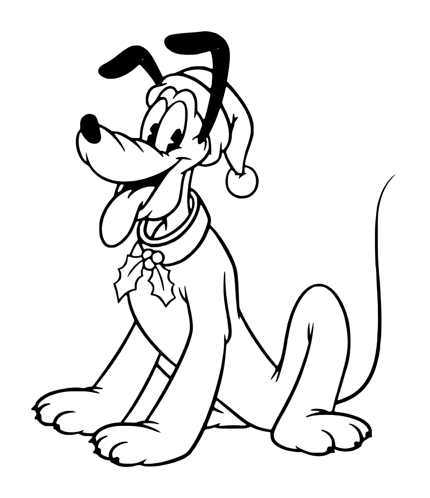 coloriage Pluto wearing hat and festive collar