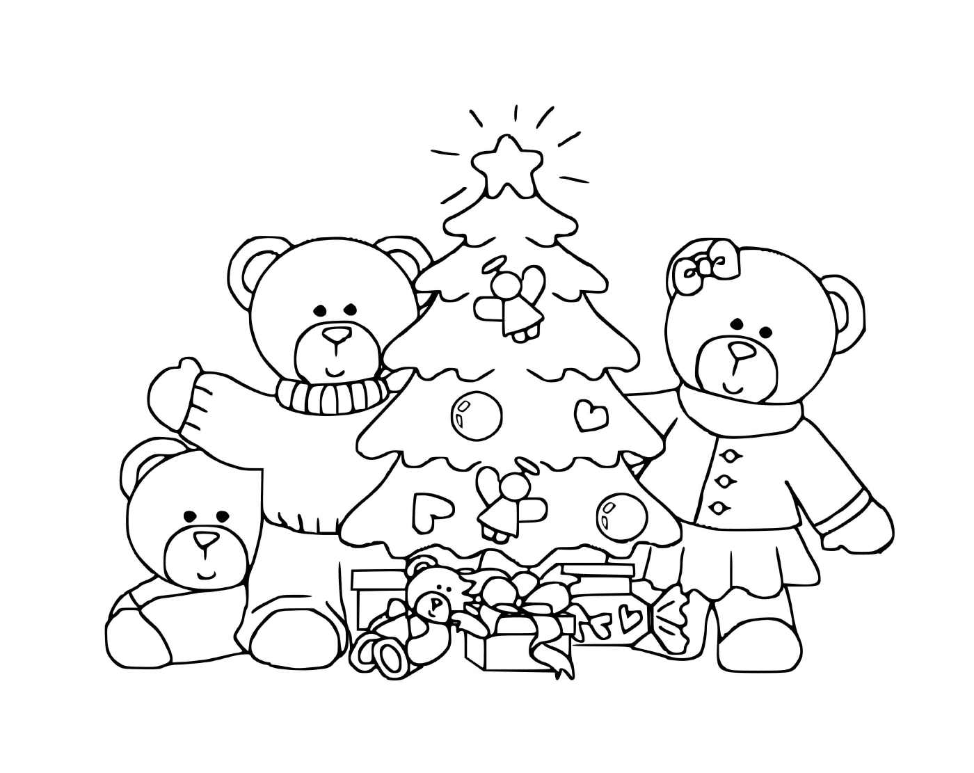 coloriage famille ours autour dun sapin de noel pour enfants maternelle