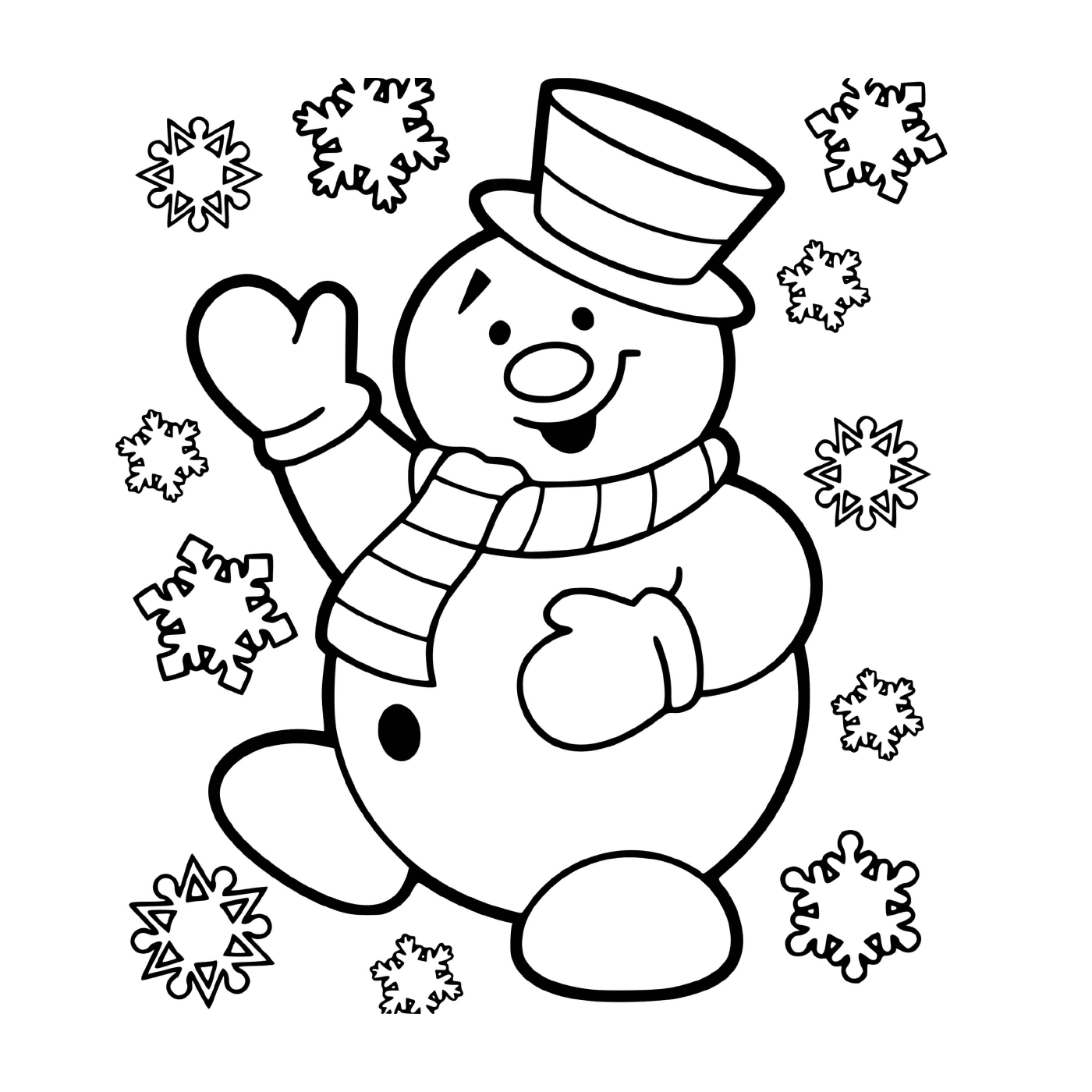 coloriage bonhomme de neige maternelle avec flocons de neige