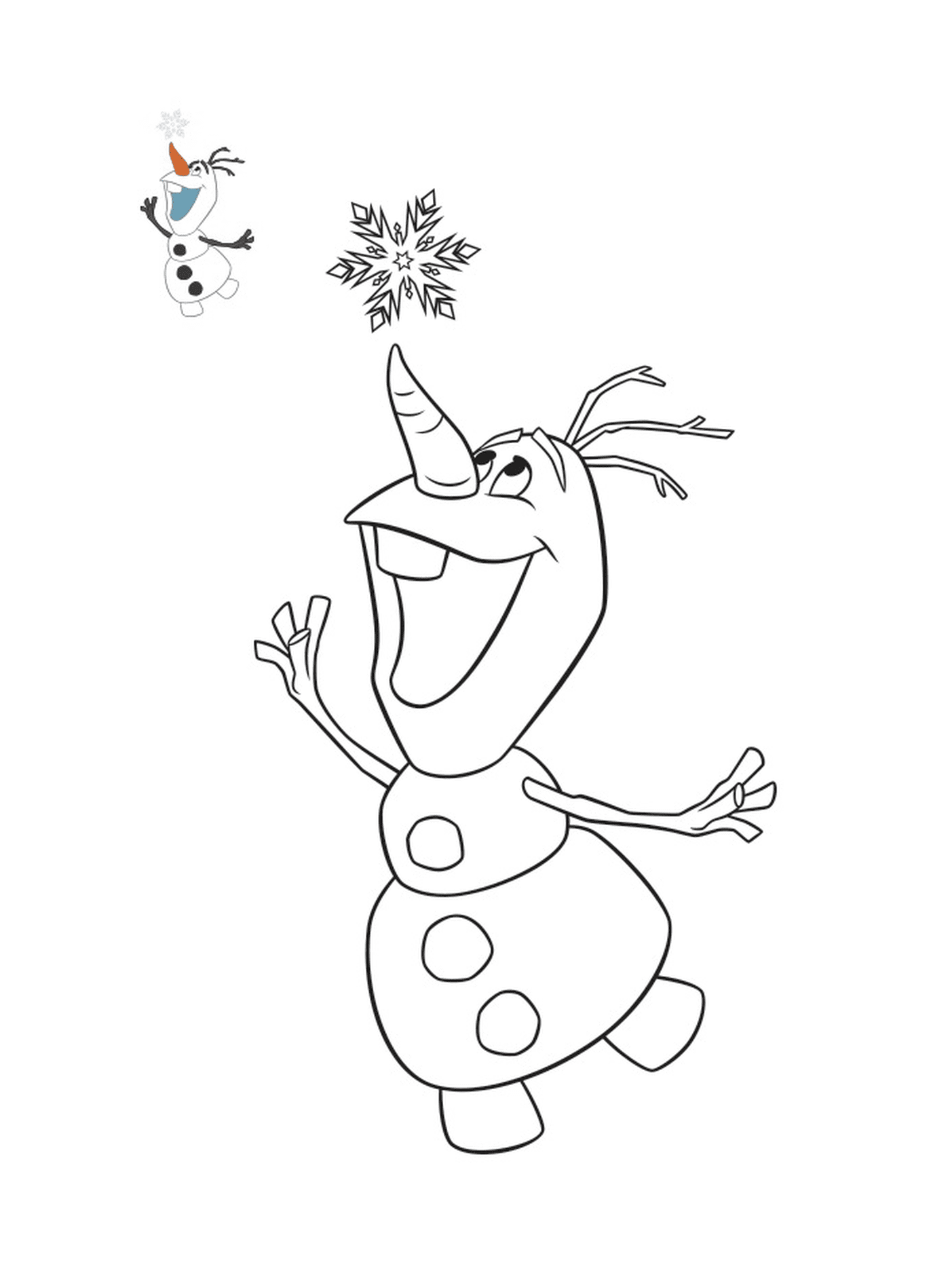 coloriage Olaf et un flocon de neige
