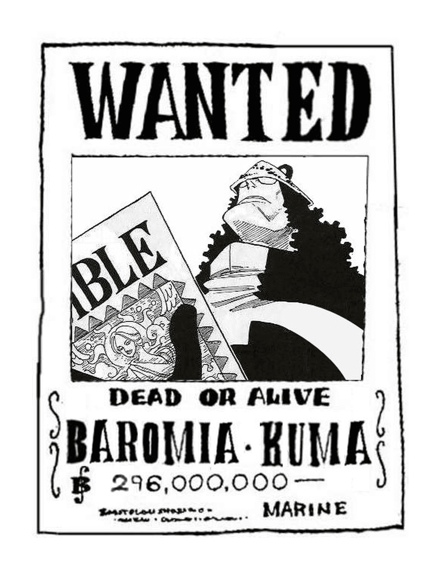 coloriage one piece wanted baromia kuma dead or alive