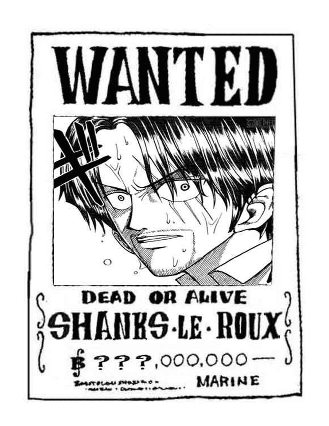 one piece wanted shanks le roux dead or alive