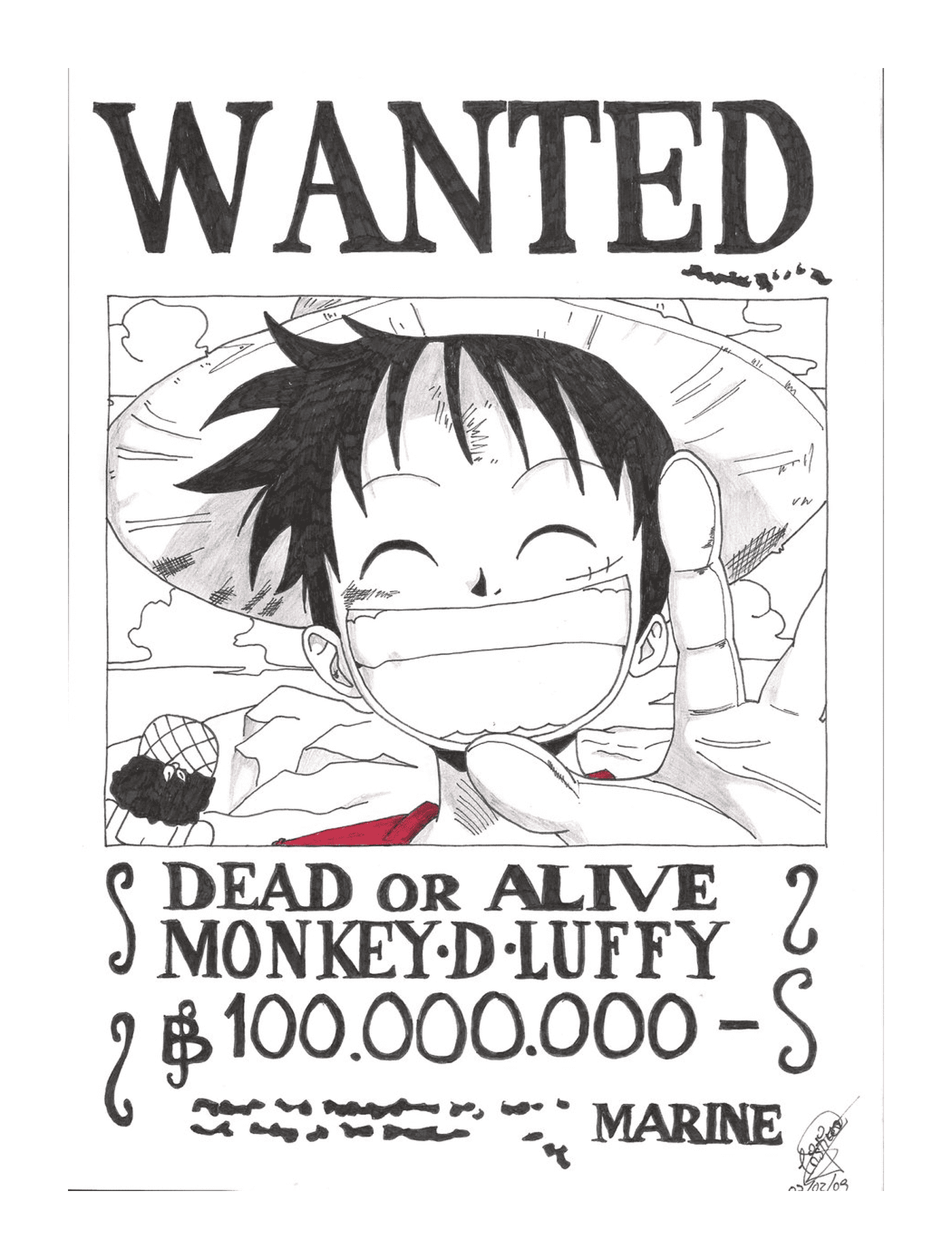 coloriage wanted luffy by rikku one piece dead or alive