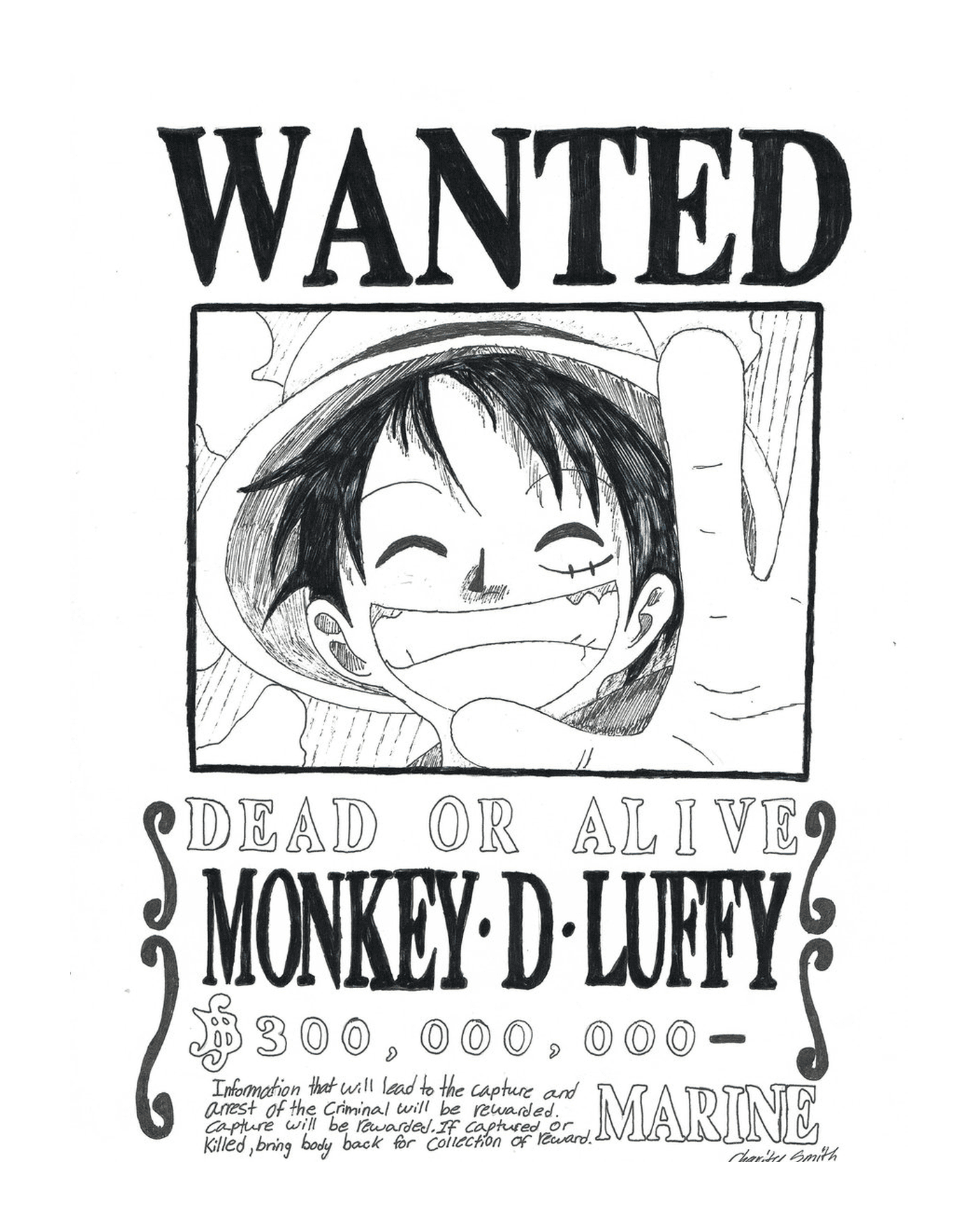 coloriage wanted poster of luffy one piece by charitysmith
