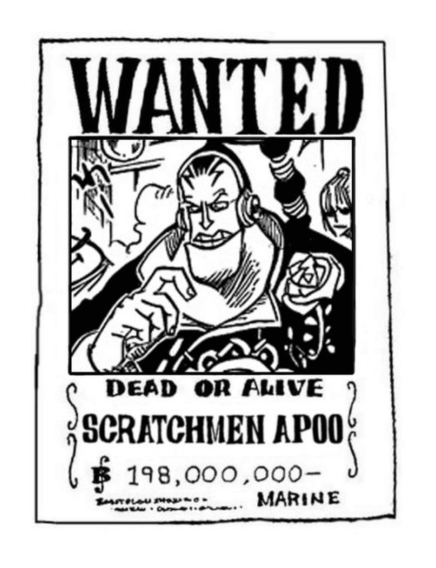coloriage one piece wanted scratchmen apoo dead or alive