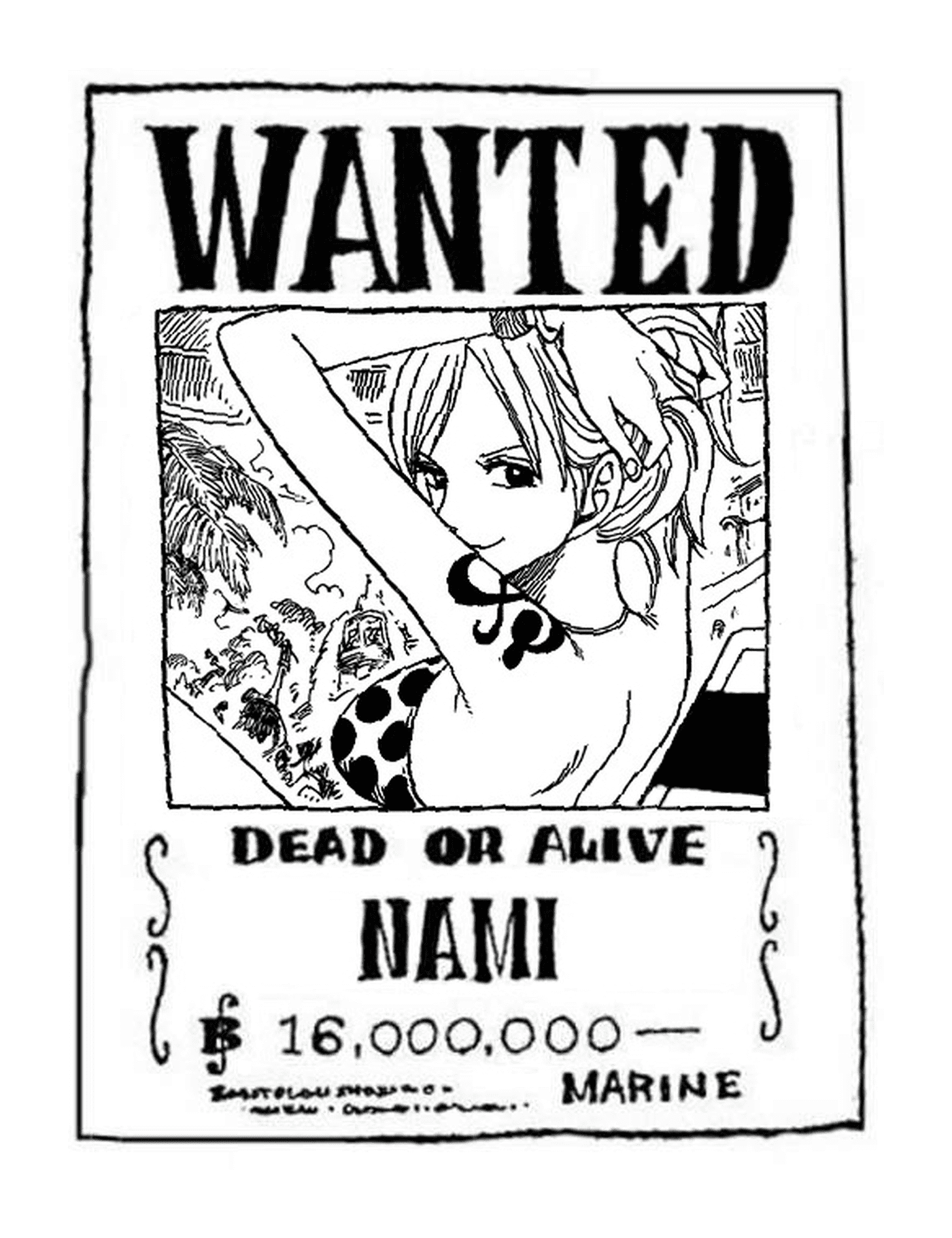 coloriage one piece wanted nami dead or alive