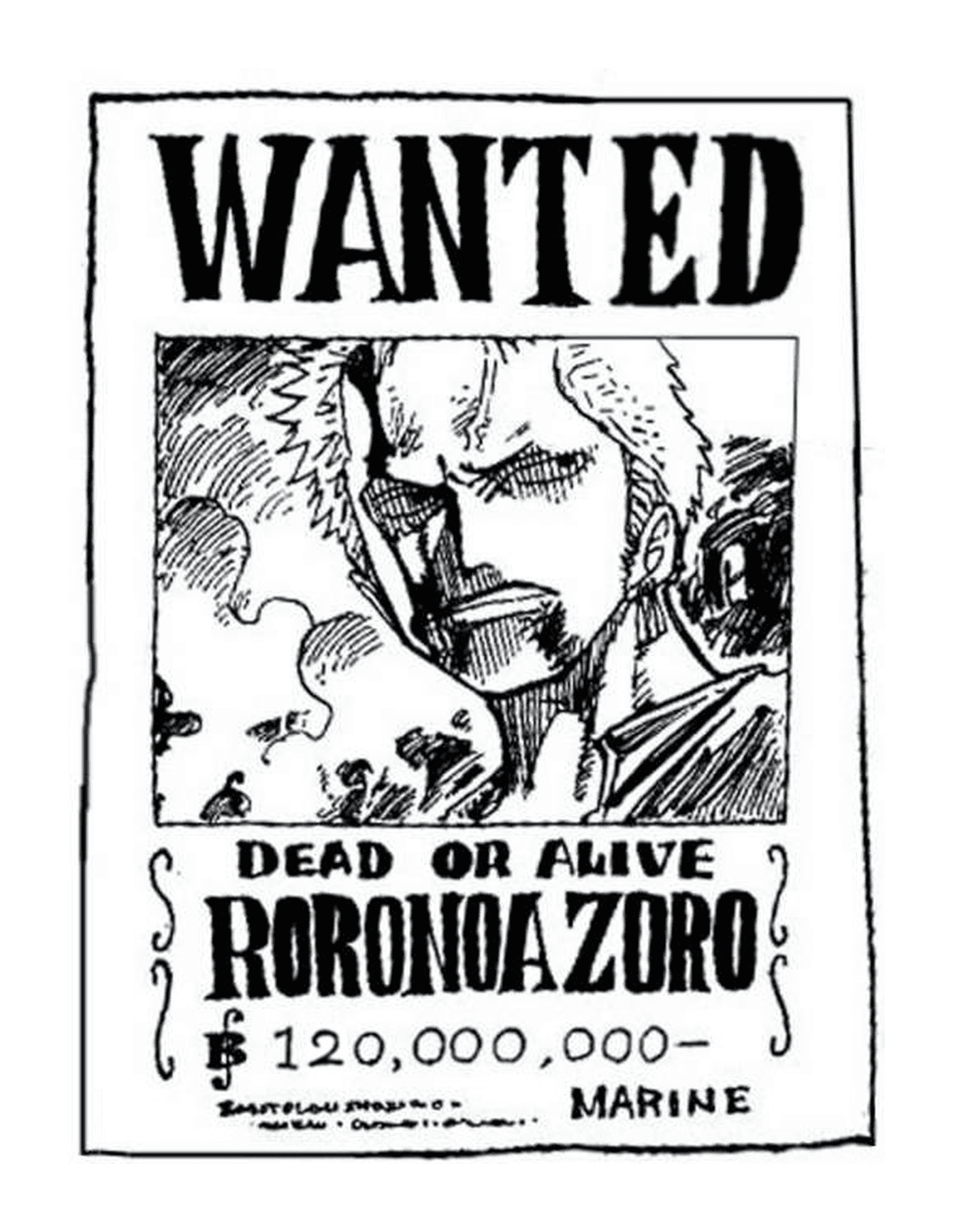 one piece wanted roronoa zoro dead or alive