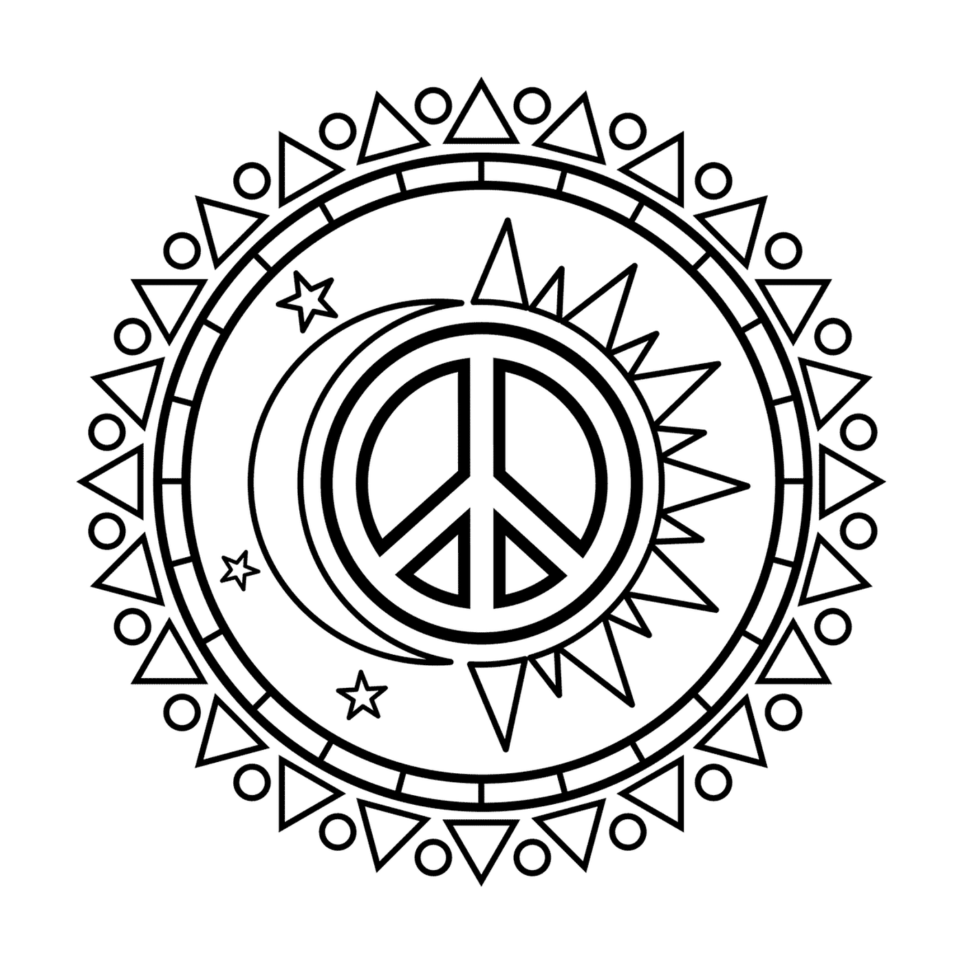 coloriage soleil lune avec symbole de la paix peace