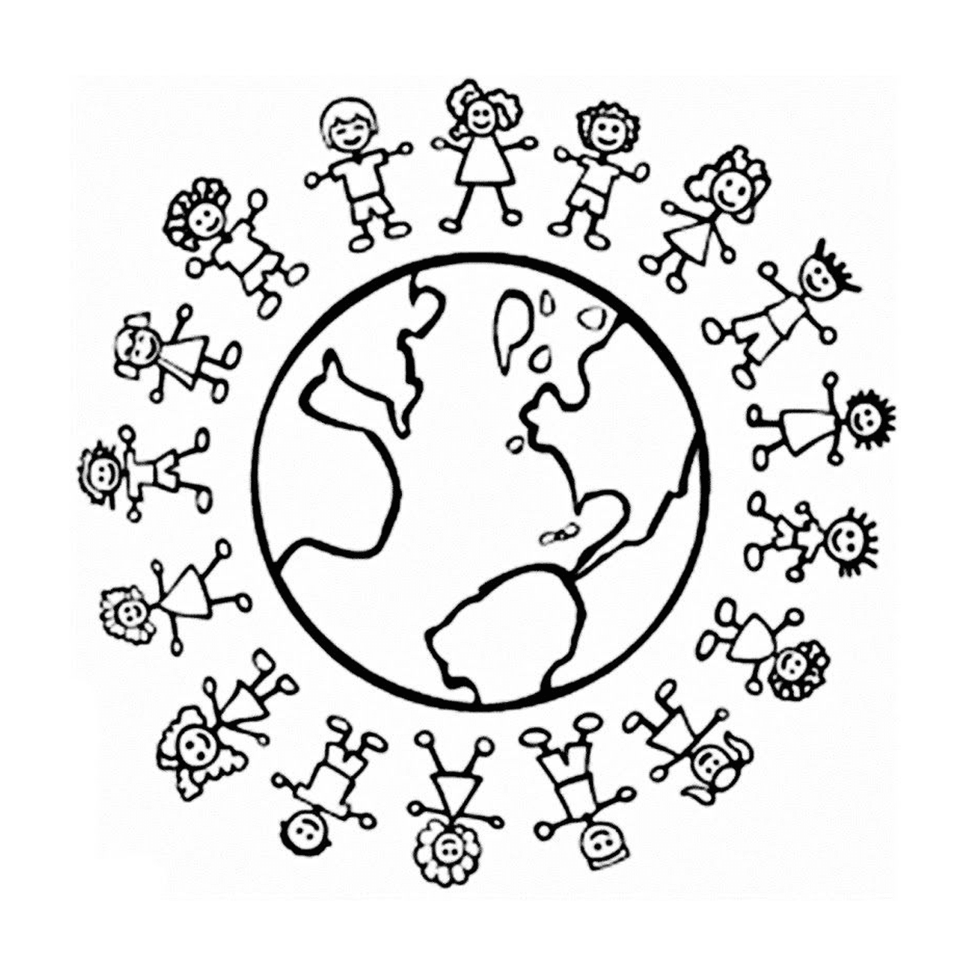 coloriage tous egaux paix au tour du monde enfants