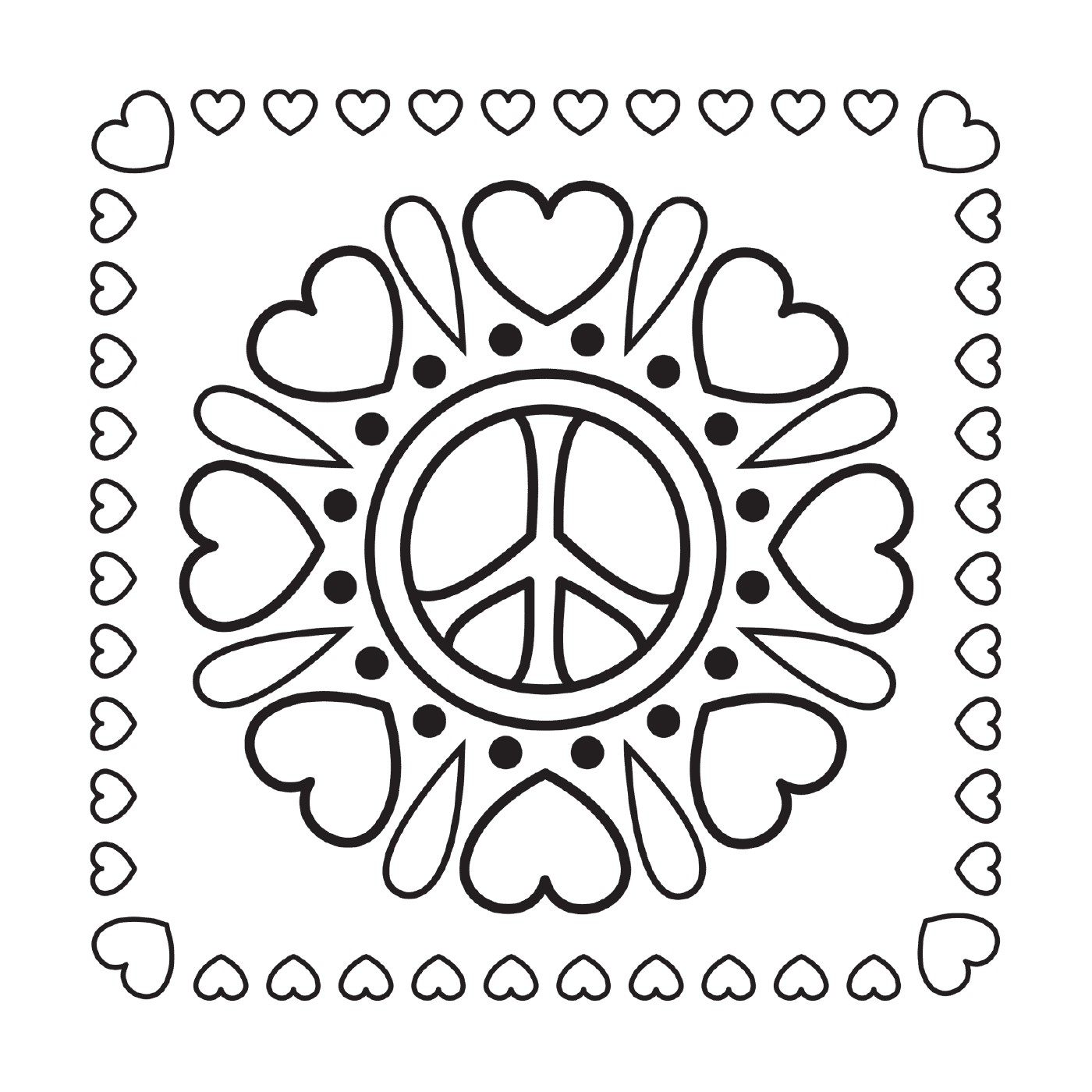 coloriage mandala paix peace amour et coeurs