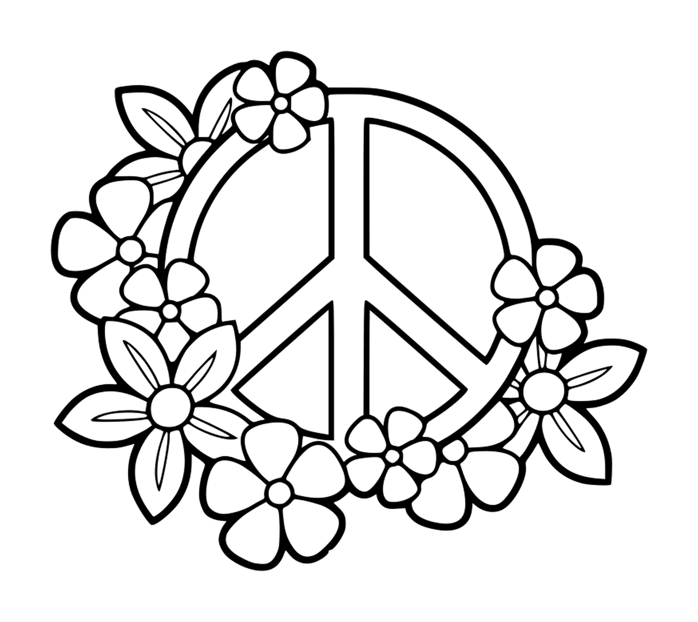 coloriage signe de paix fleurs