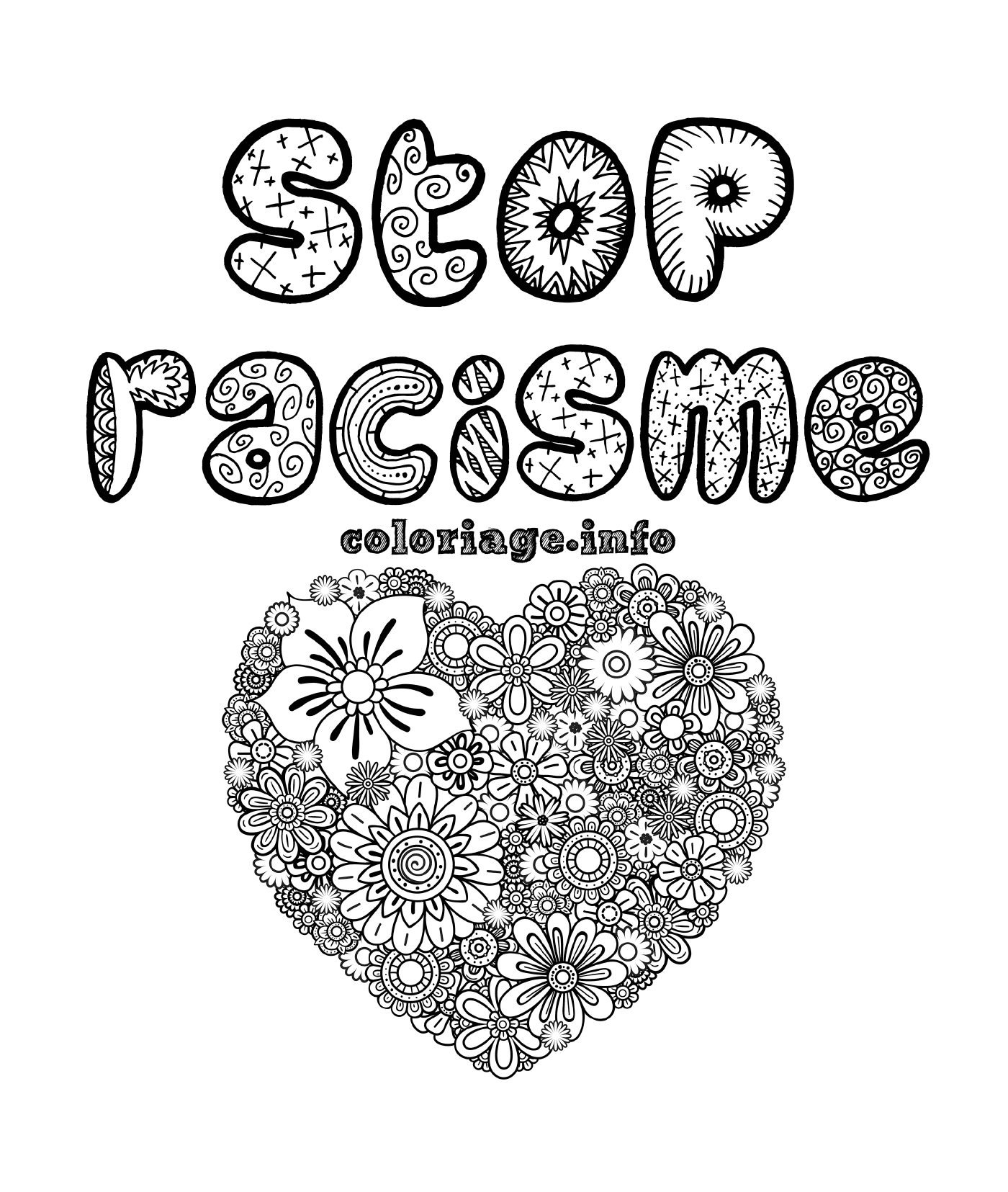 coloriage stop racisme adulte coeur mandala