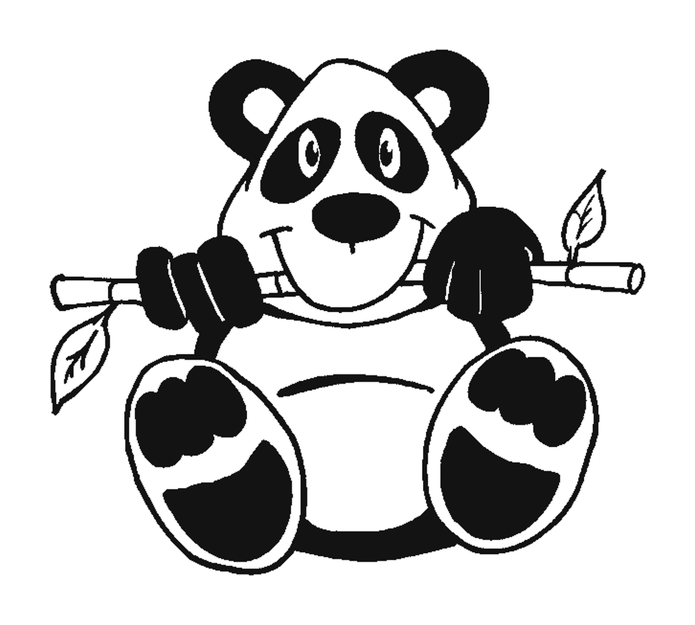 coloriage panda mange une branche
