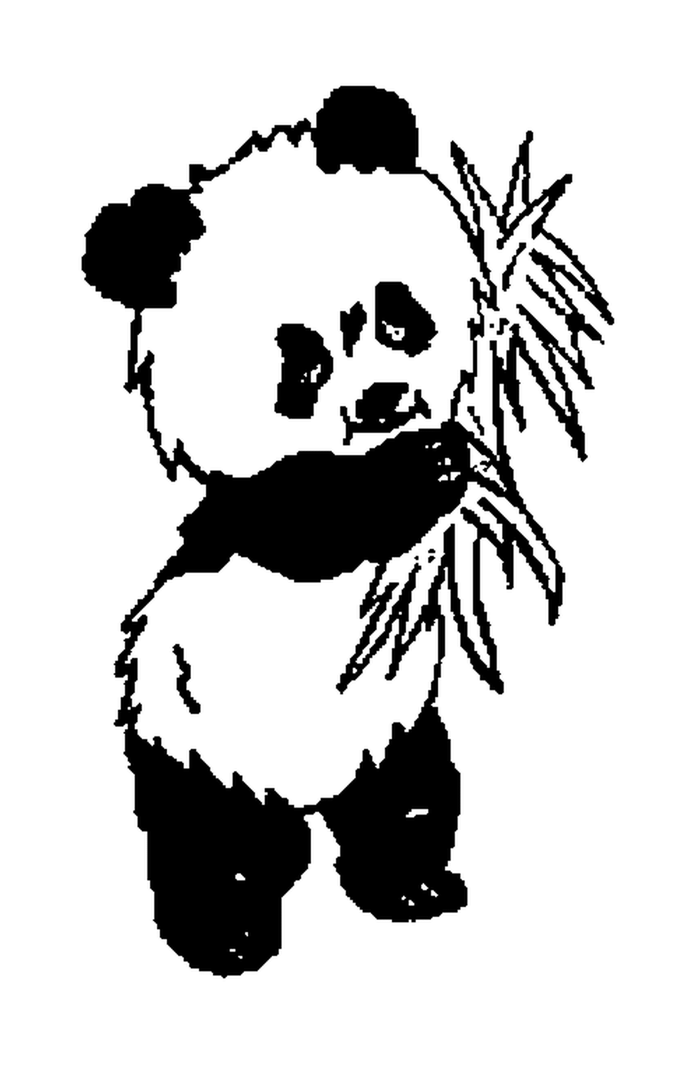 panda debout mange des feuilles