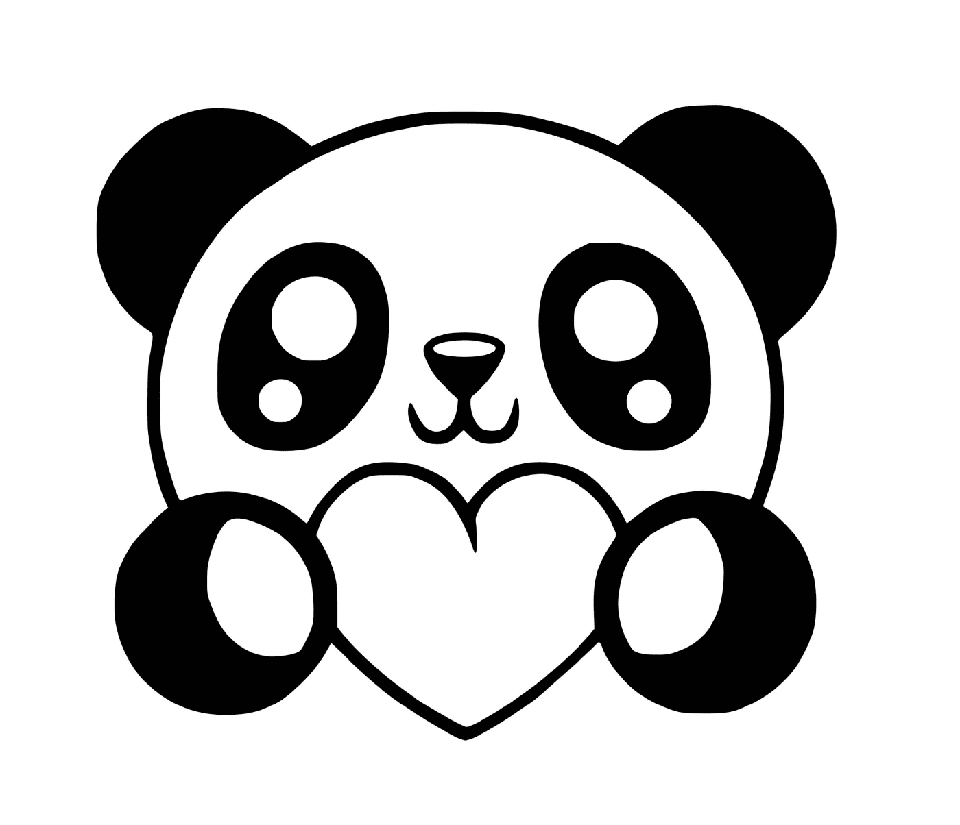 coloriage panda kawaii avec coeurs