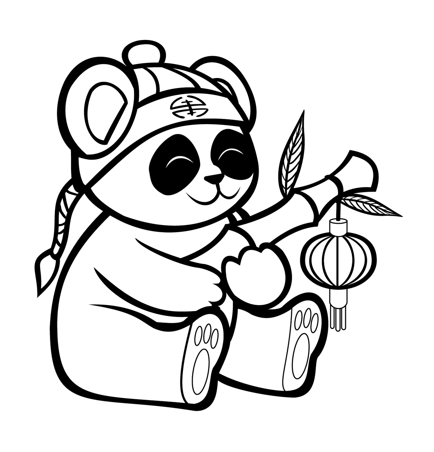 coloriage un panda mignon avec une lanterne de bambou