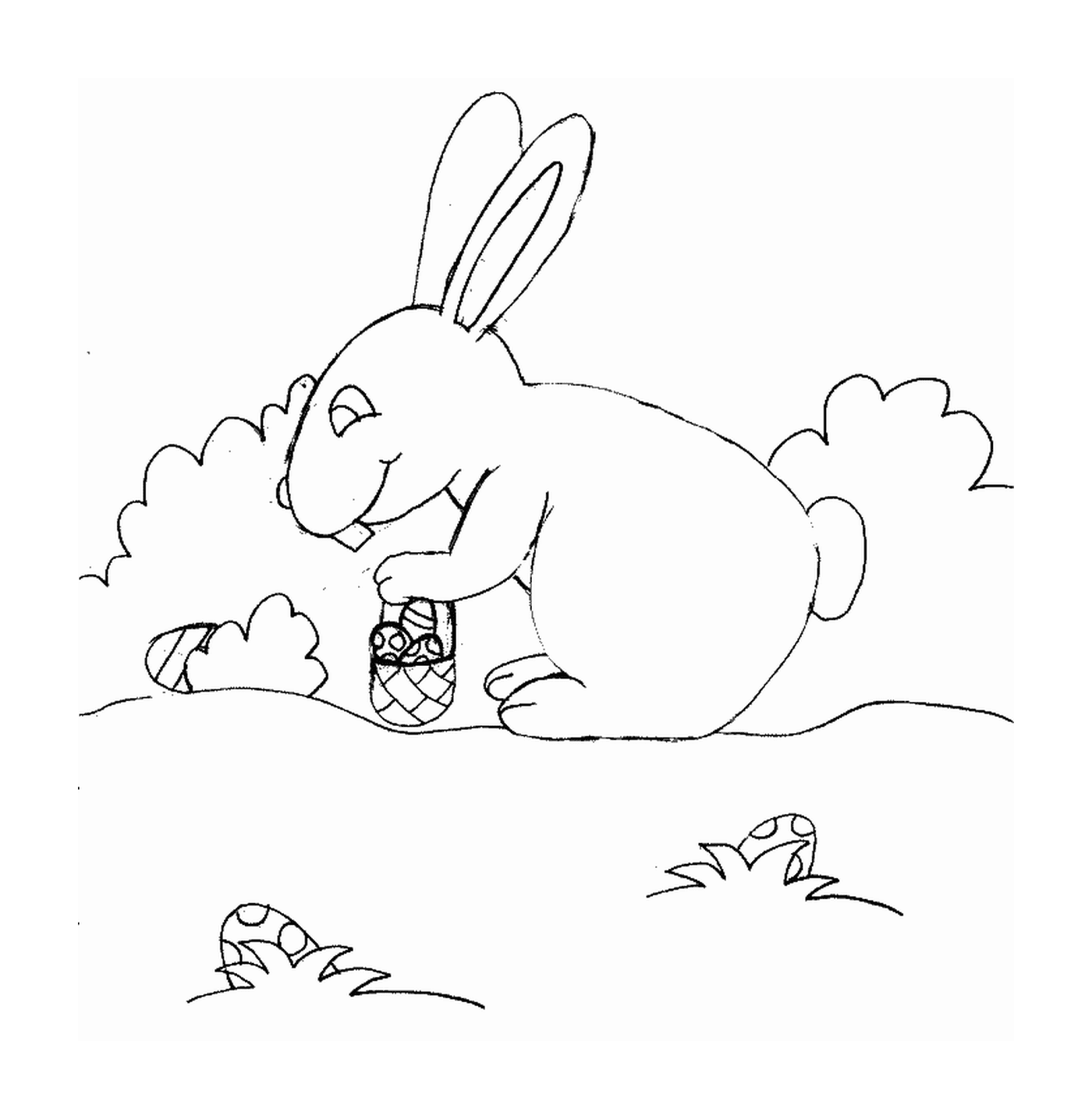 paques lapin ramasse des chocolats