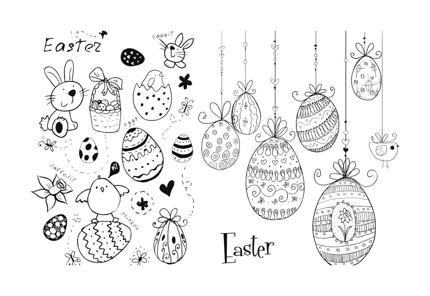 coloriage easter doodles paques oeufs lapins