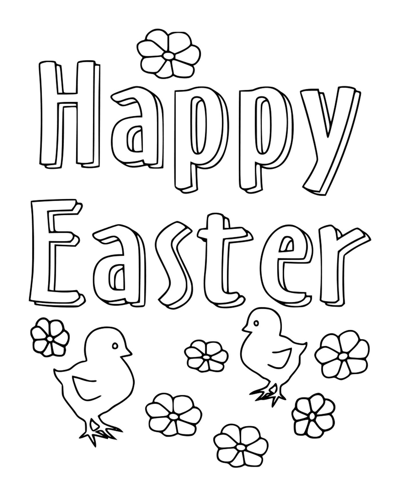 coloriage Happy Easter Poussin Paques