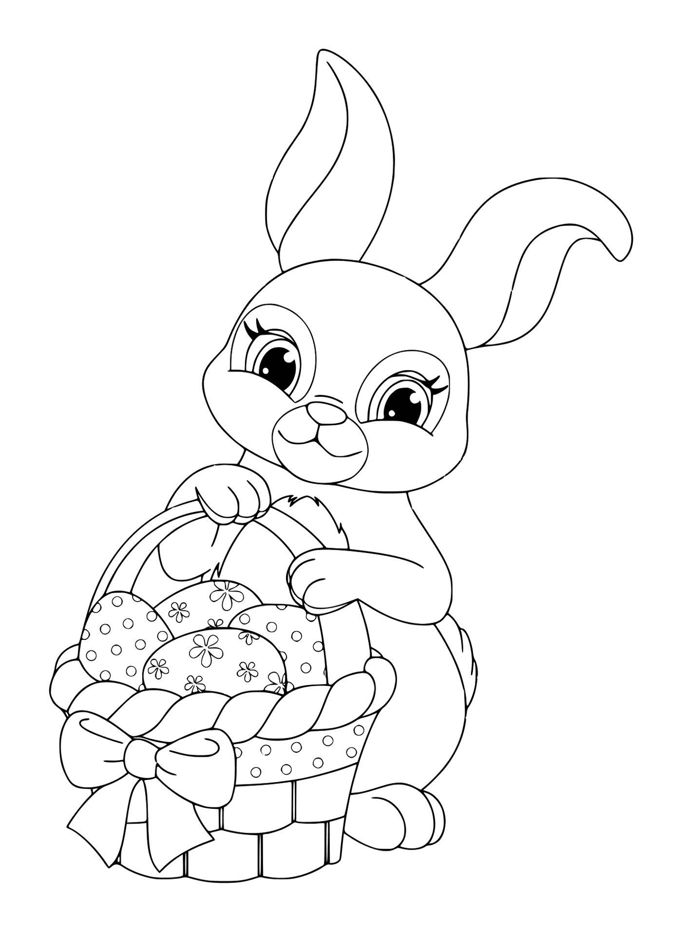 coloriage lapin de paques avec panier et œufs