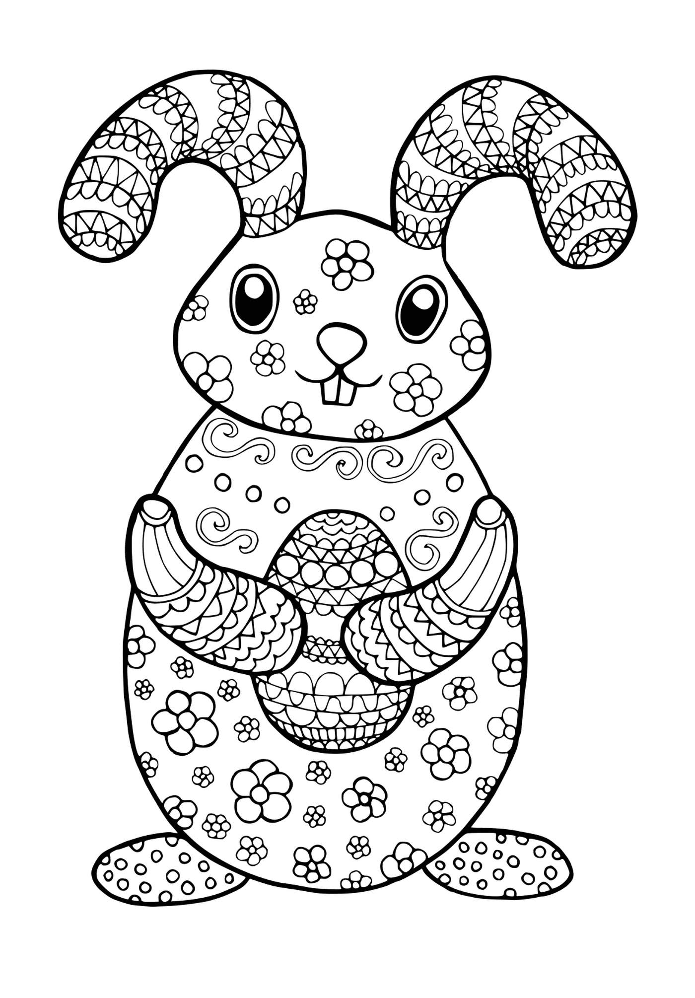 coloriage lapin de paques avec motifs de fleurs_1