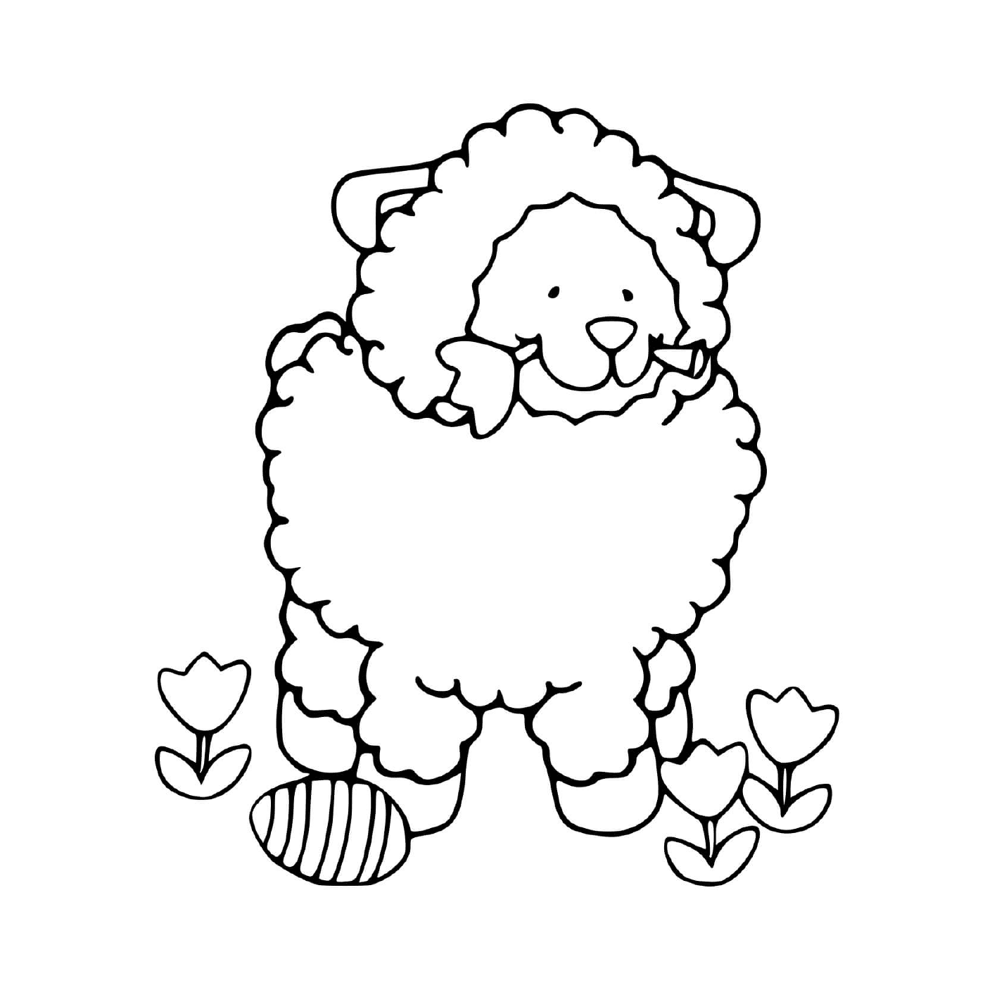 coloriage mouton de paques avec un oeuf et une rose facile