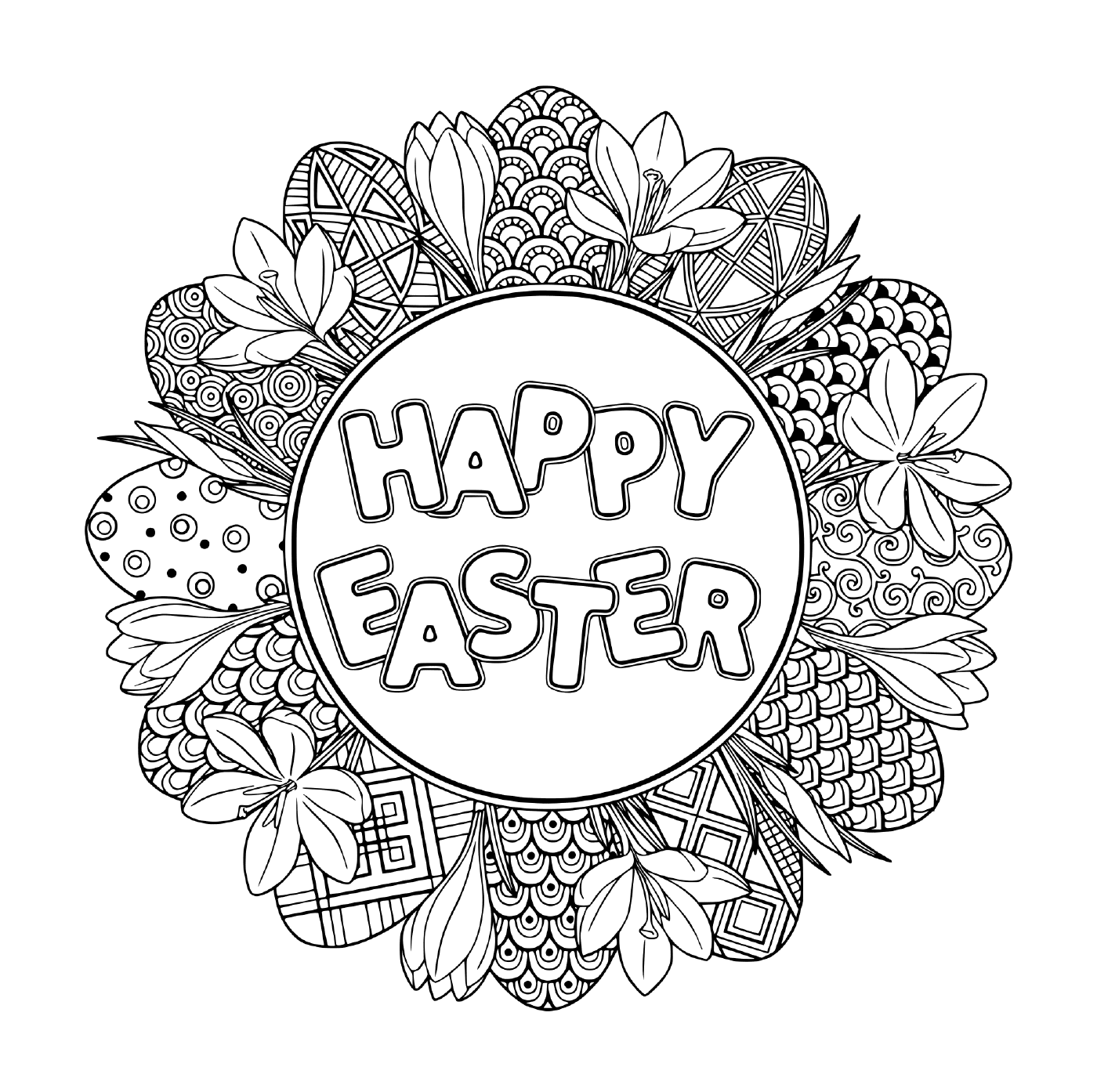 coloriage mandala paques happy easter