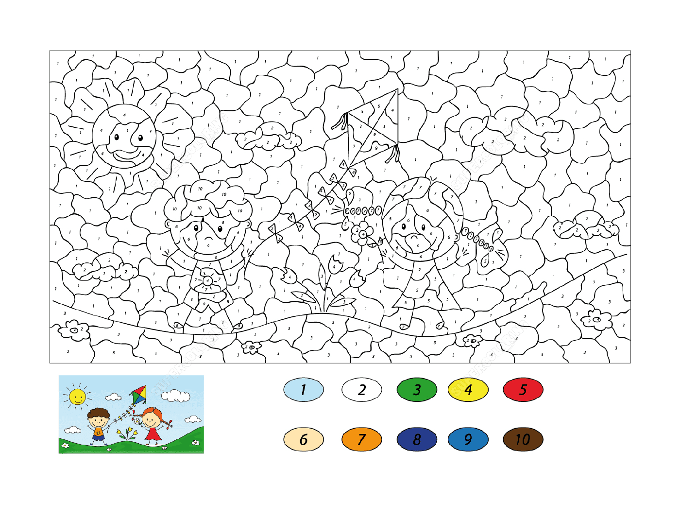 coloriage des enfants jouent au parc par numero