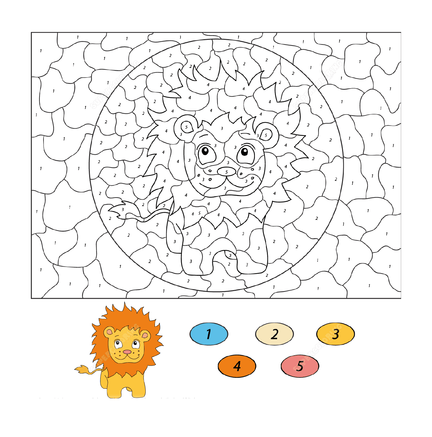 coloriage cartoon lion magique par numero