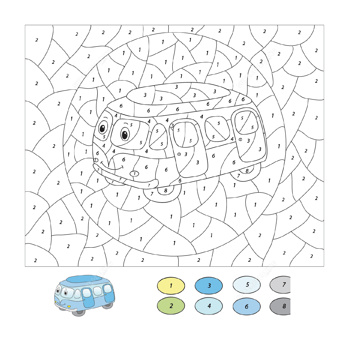 coloriage cartoon bus magique par numero