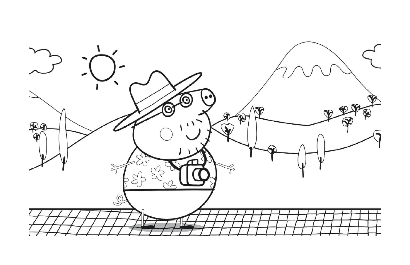 coloriage Family Summer Vacation Daddy Pig