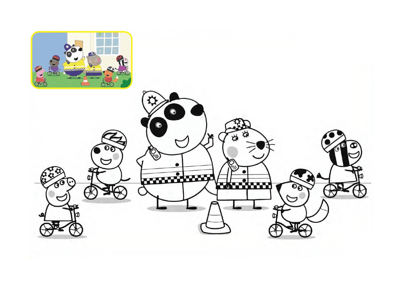 coloriage Police Peppa Pig Velo