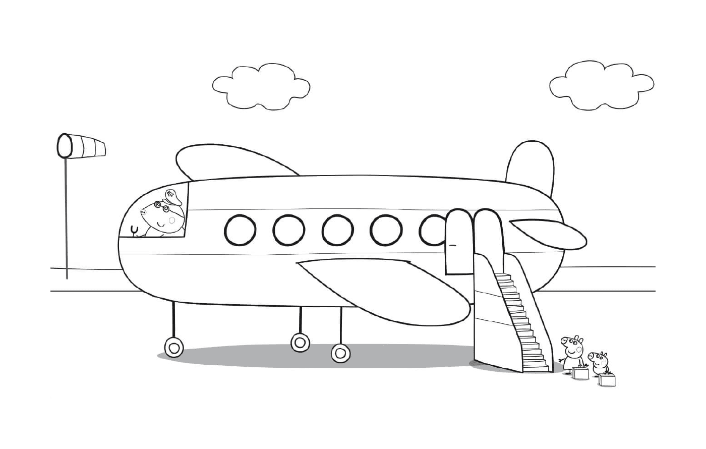 coloriage La famille Peppa Pig en avion