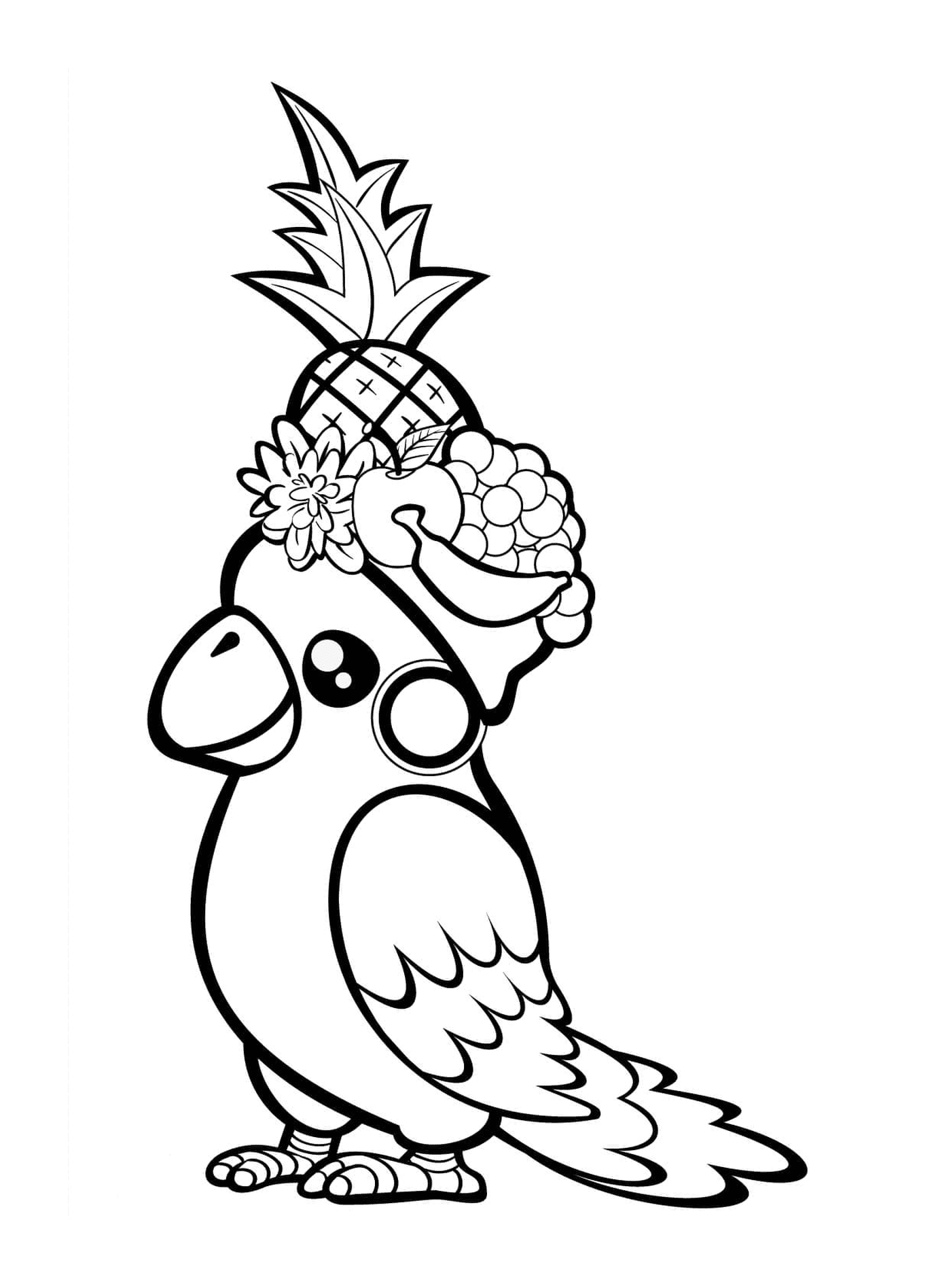 coloriage perroquet royal avec une couronne de fruits