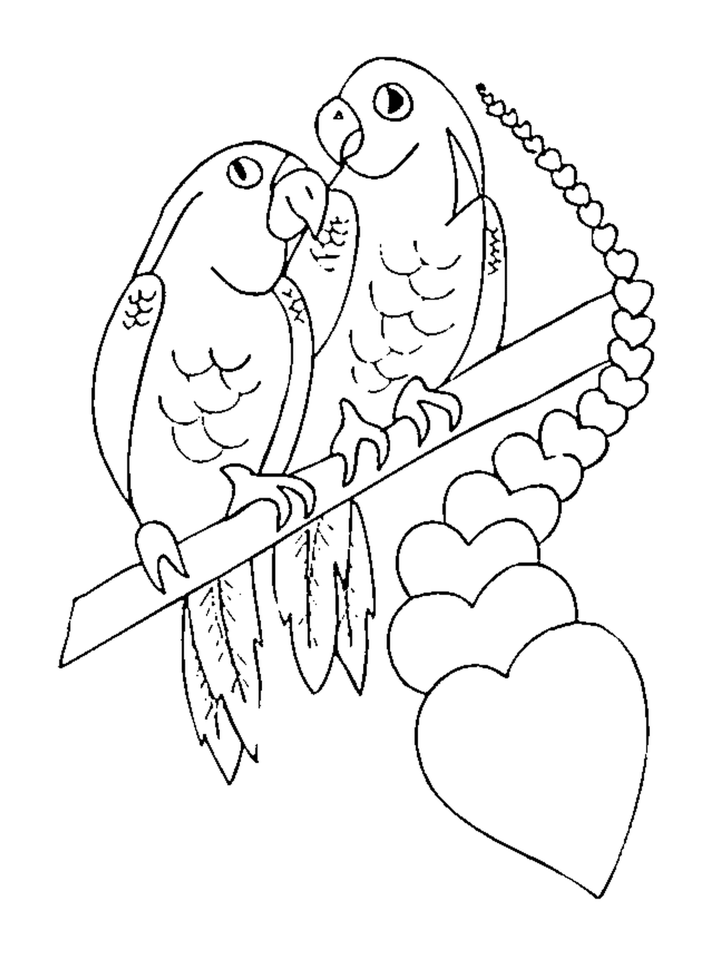 deux perroquets et des coeurs