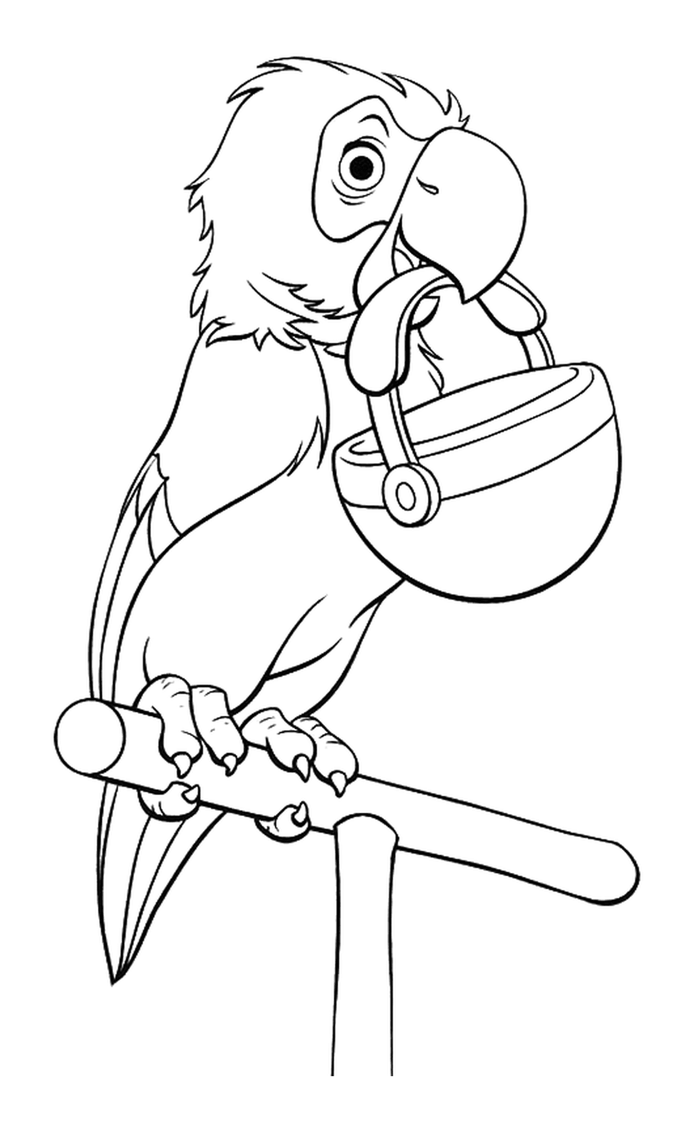 coloriage perroquet avec un panier dans son bec