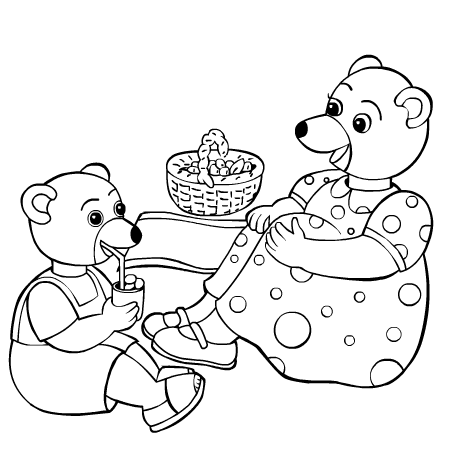 coloriage Petit Ours Brun mange avec sa maman