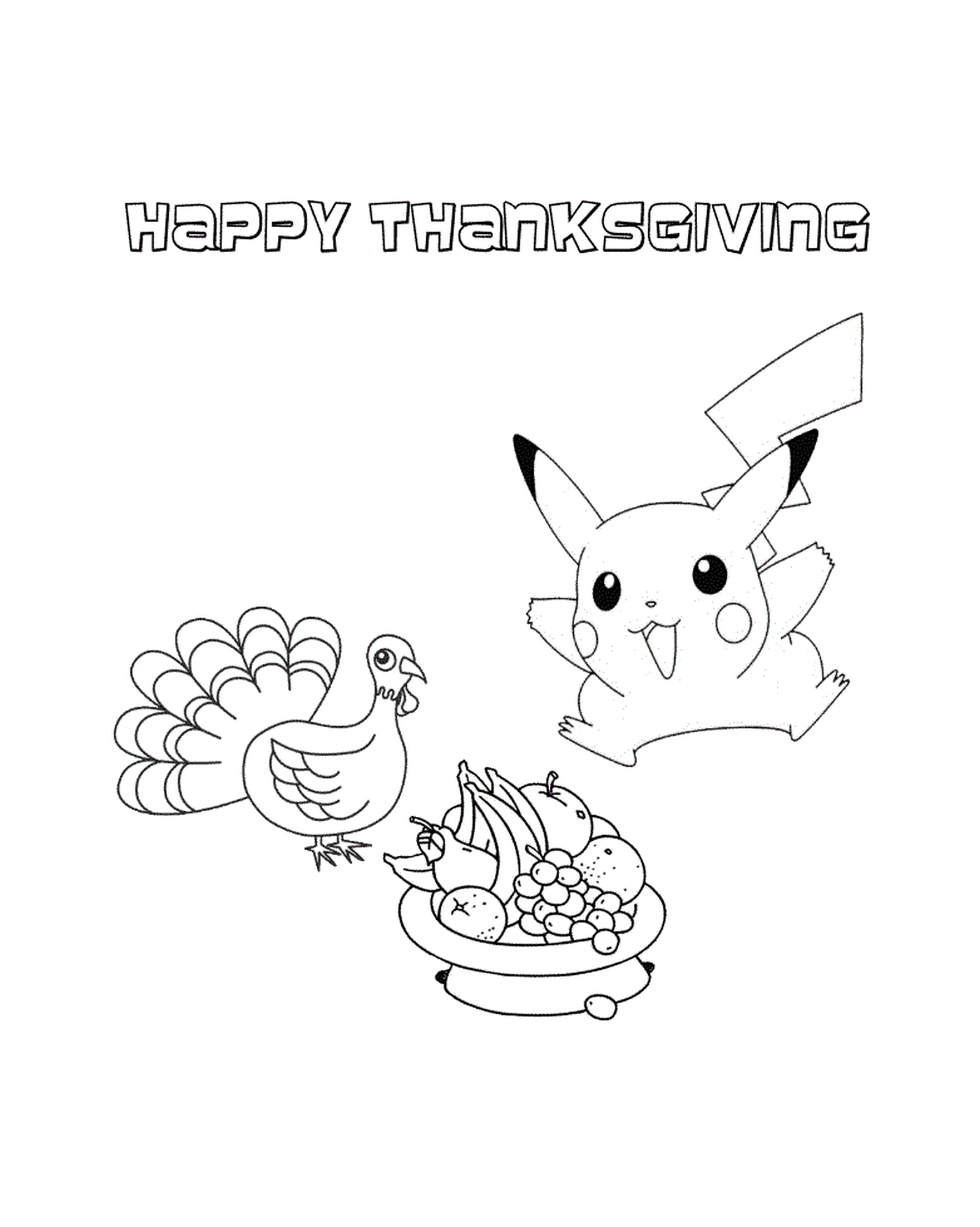 pikachu with thanksgiving turkey coloring page