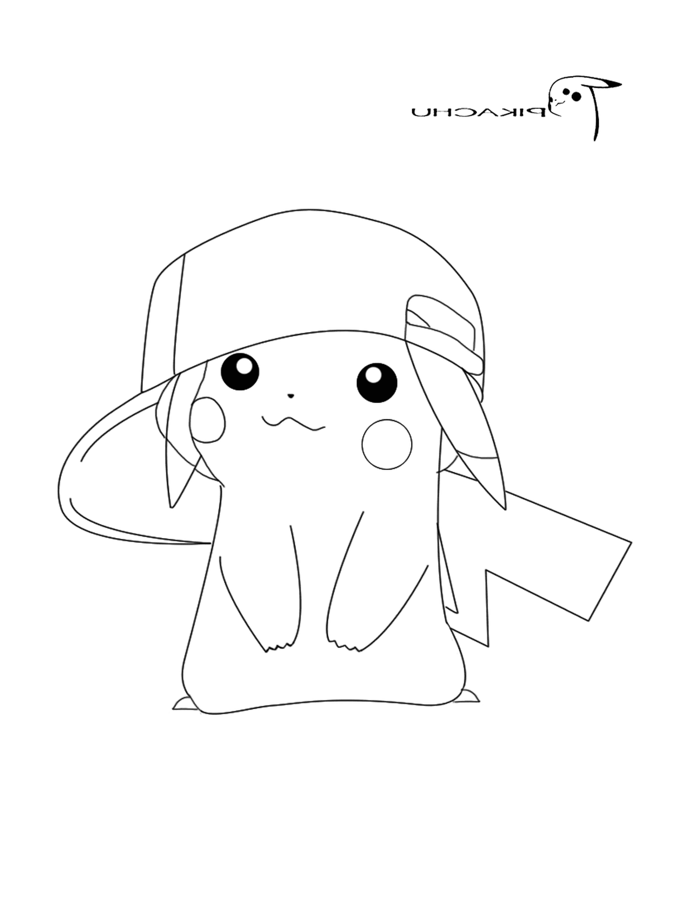 coloriage pikachu porte la casquette de sacha