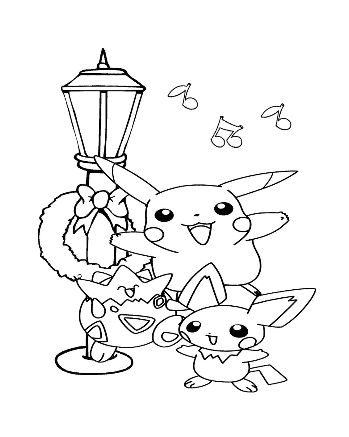 pikachu and friends singing coloring page