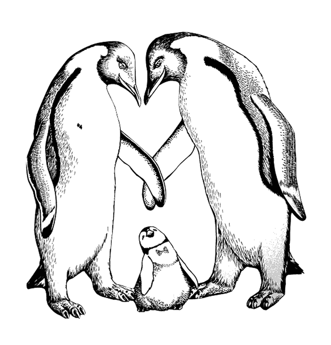 coloriage couple pingouin avec bebe