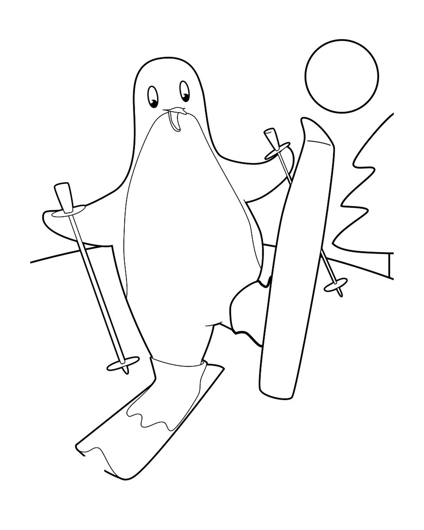 coloriage pingouin qui fait du ski