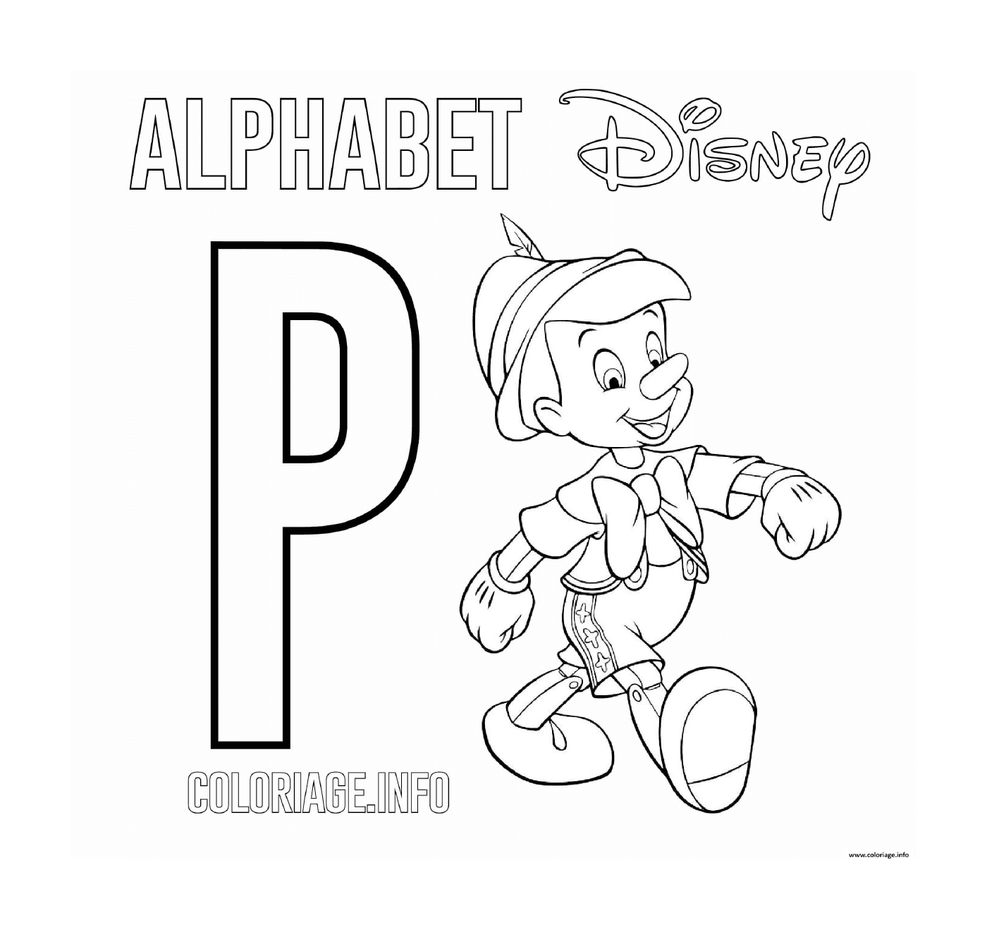 Lettre P pour Pinocchio Disney
