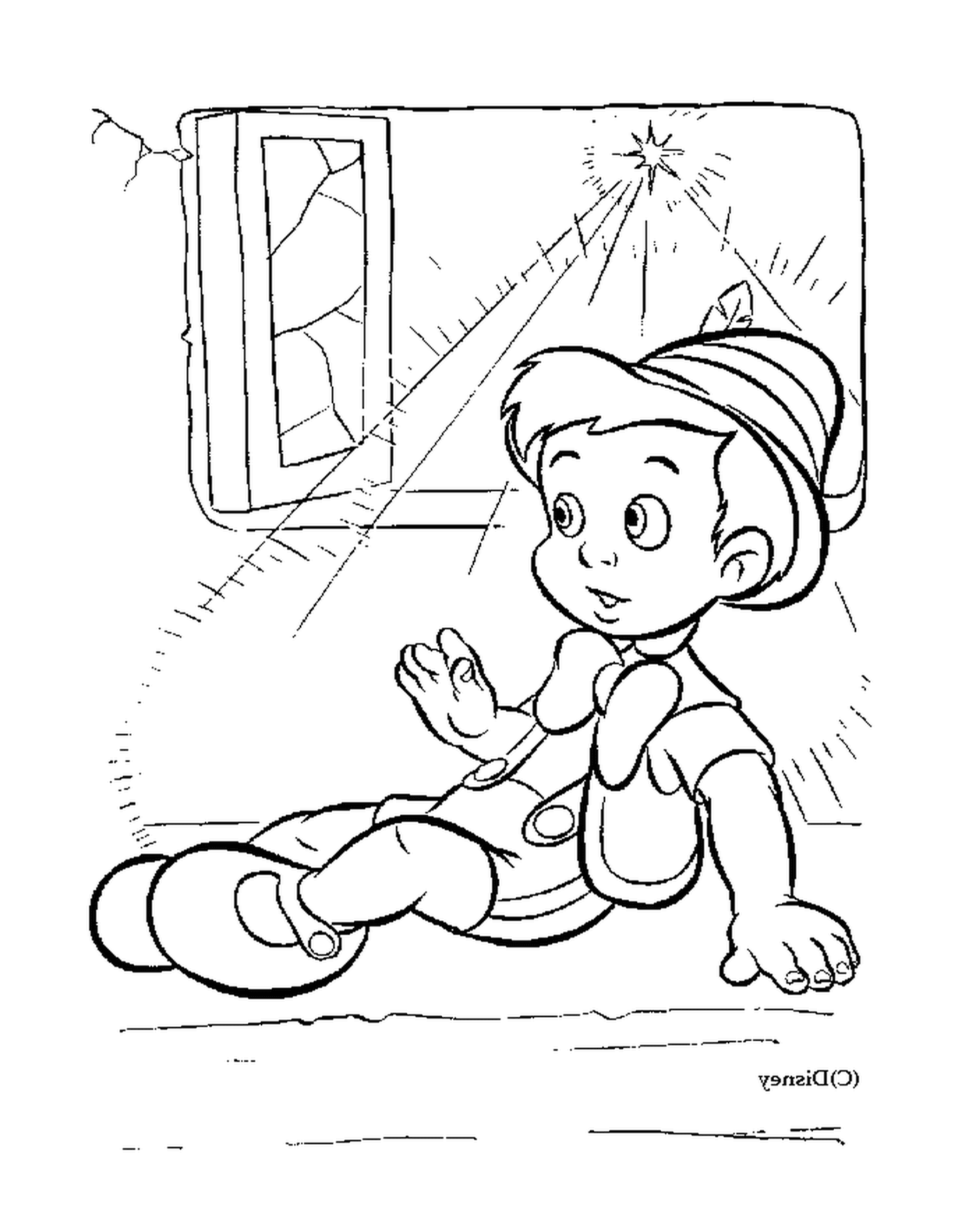 Pinocchio devant une fenetre
