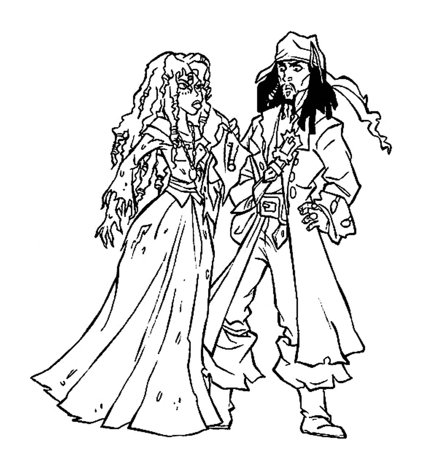 coloriage Jack Sparrow avec une femme