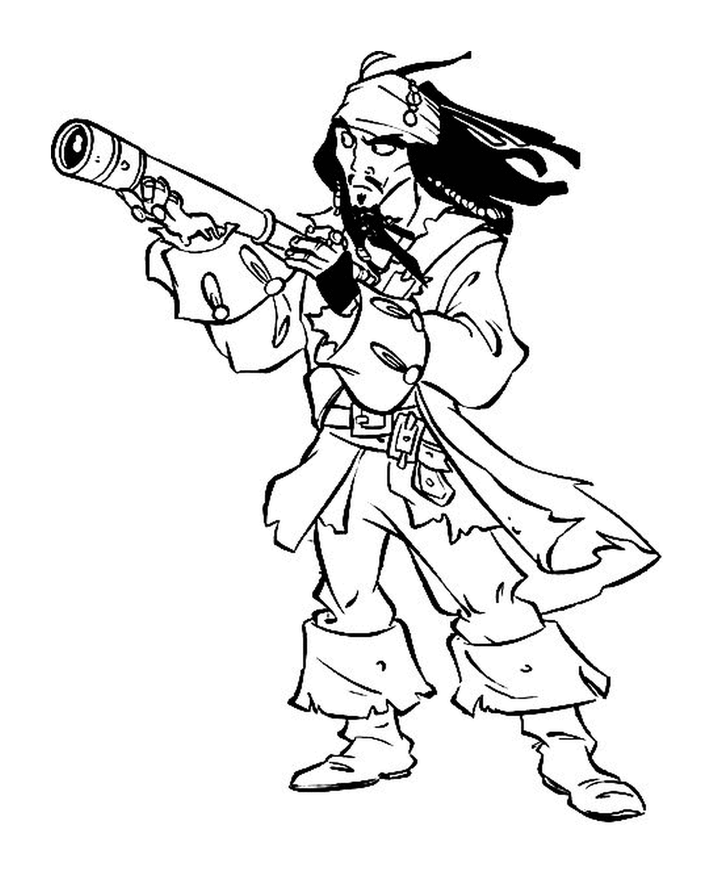 coloriage Jack Sparrow avec sa longue vue