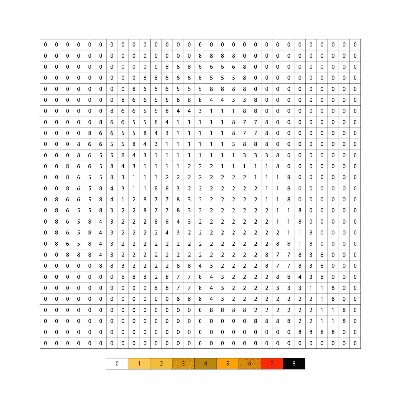 coloriage une tranche de pizza en pixel art par numero
