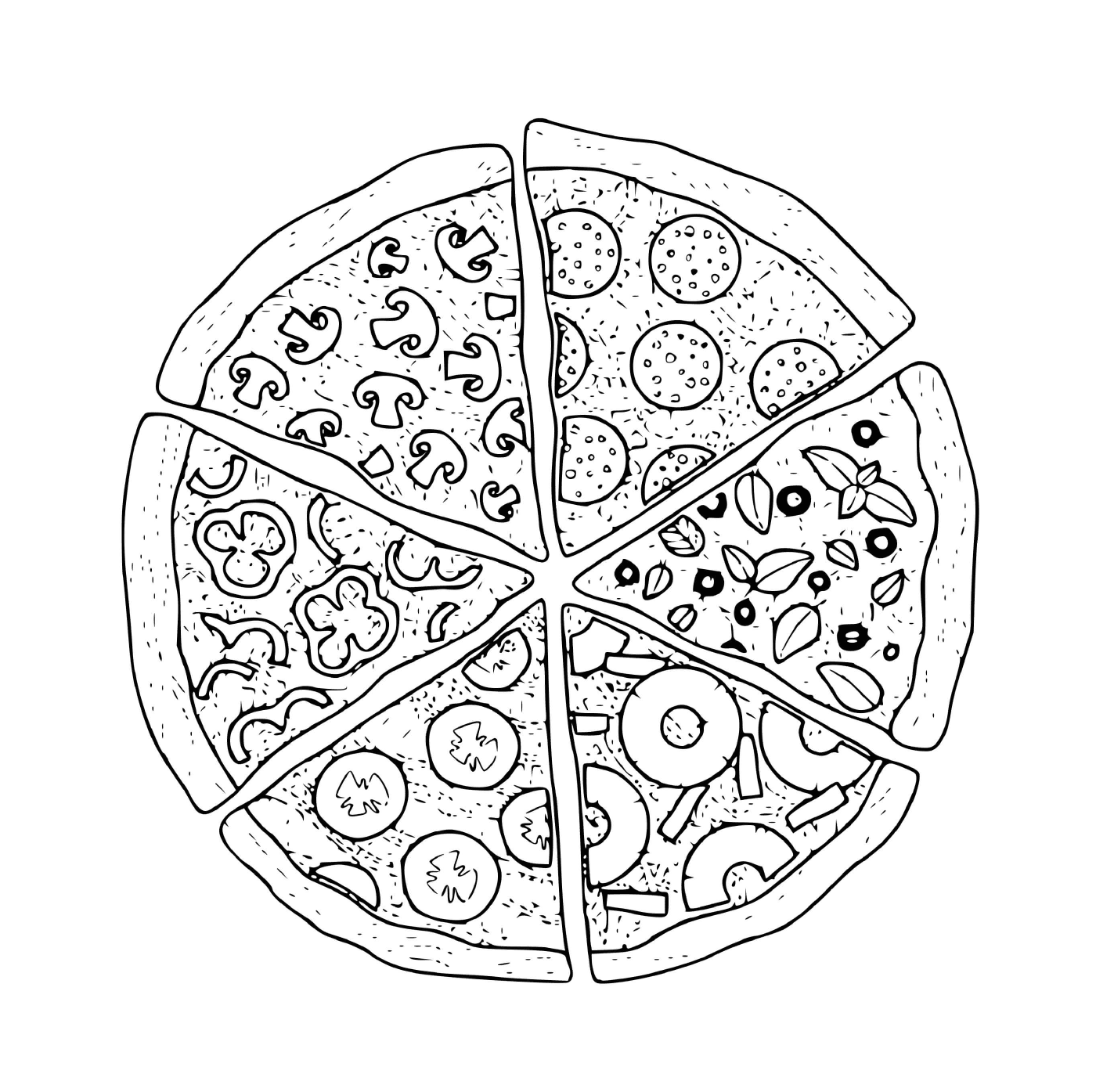 coloriage plusieurs garnitures de pizzas