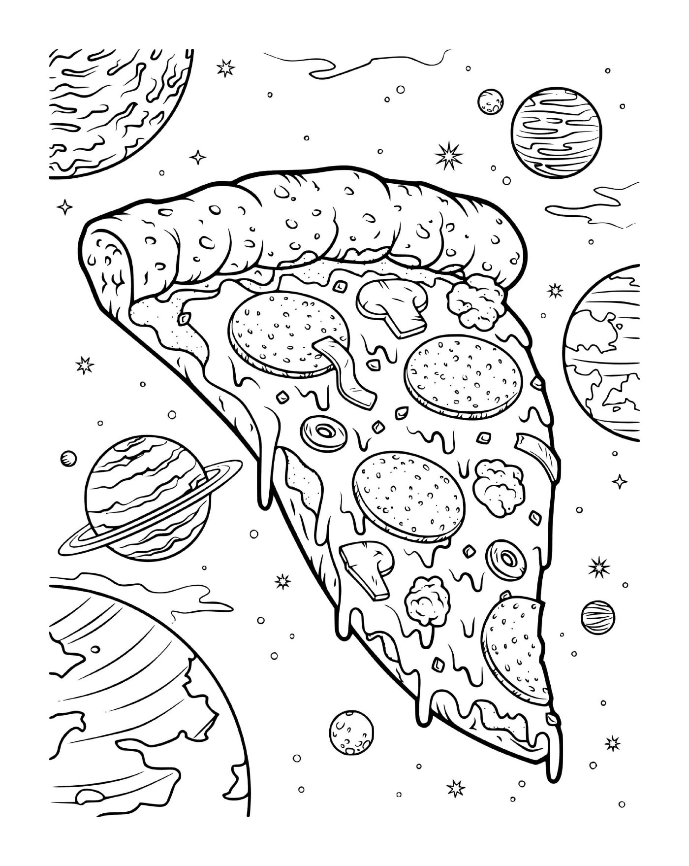 coloriage pizza champignon gromage dans lespace